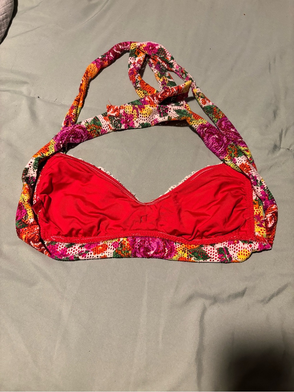 Vintage Betsey Johnson Red Floral Halter Bikini Top